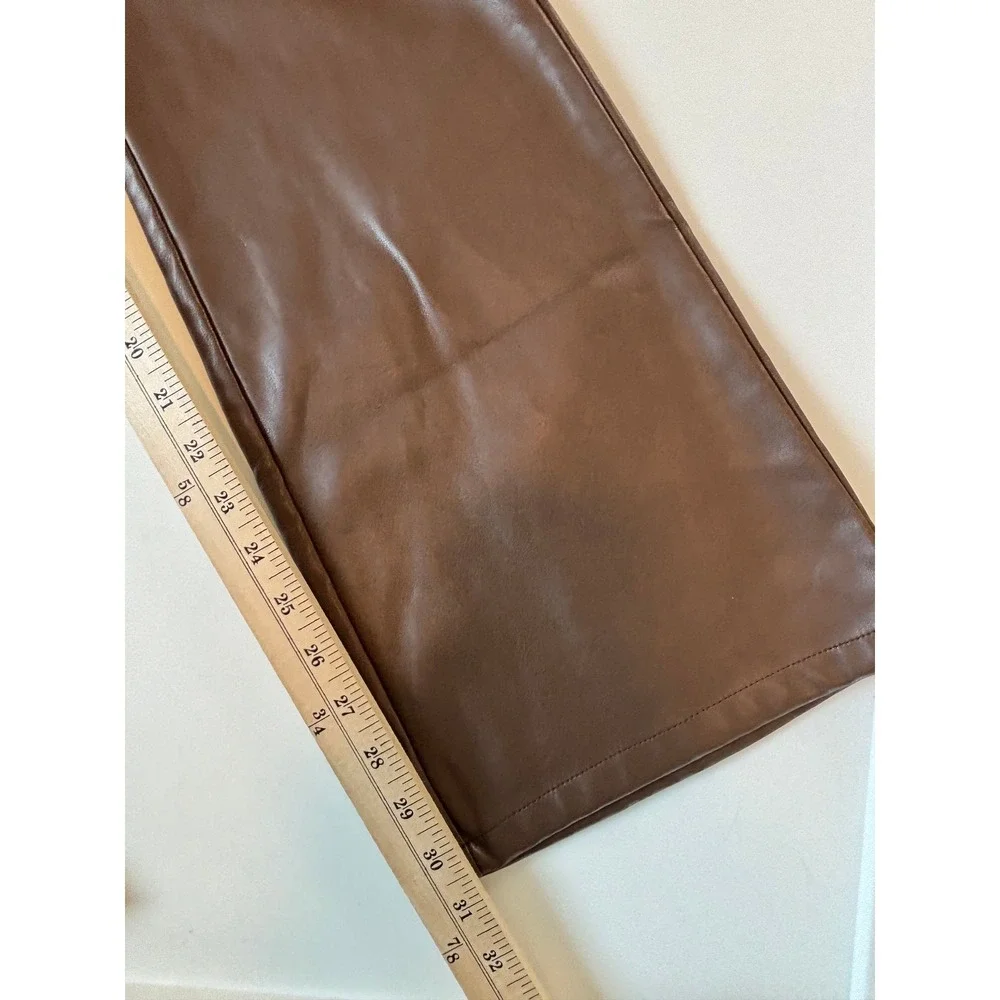 Tiger Mist Flare Leg Pants Brown Womens Size S Faux Leather High Rise Edgy Y2K